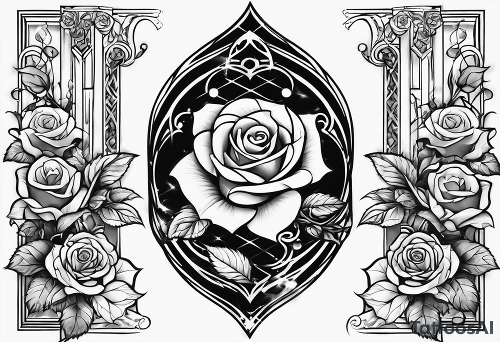 tattoo fool sleeve, old broken gothic home, broken sword, roses tattoo idea