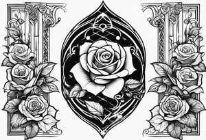 tattoo fool sleeve, old broken gothic home, broken sword, roses tattoo idea