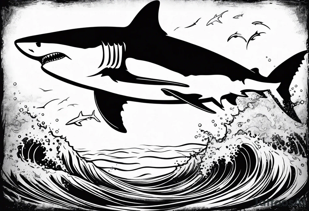 Great white shark outline but grunge tattoo idea