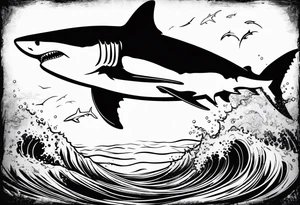 Great white shark outline but grunge tattoo idea