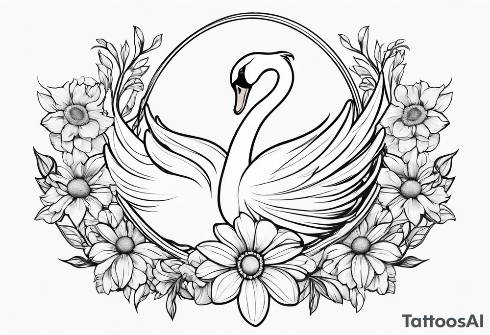 Swan outline from The Swan Princess movie incorporating a daisy flower tattoo idea