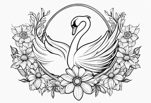 Swan outline from The Swan Princess movie incorporating a daisy flower tattoo idea