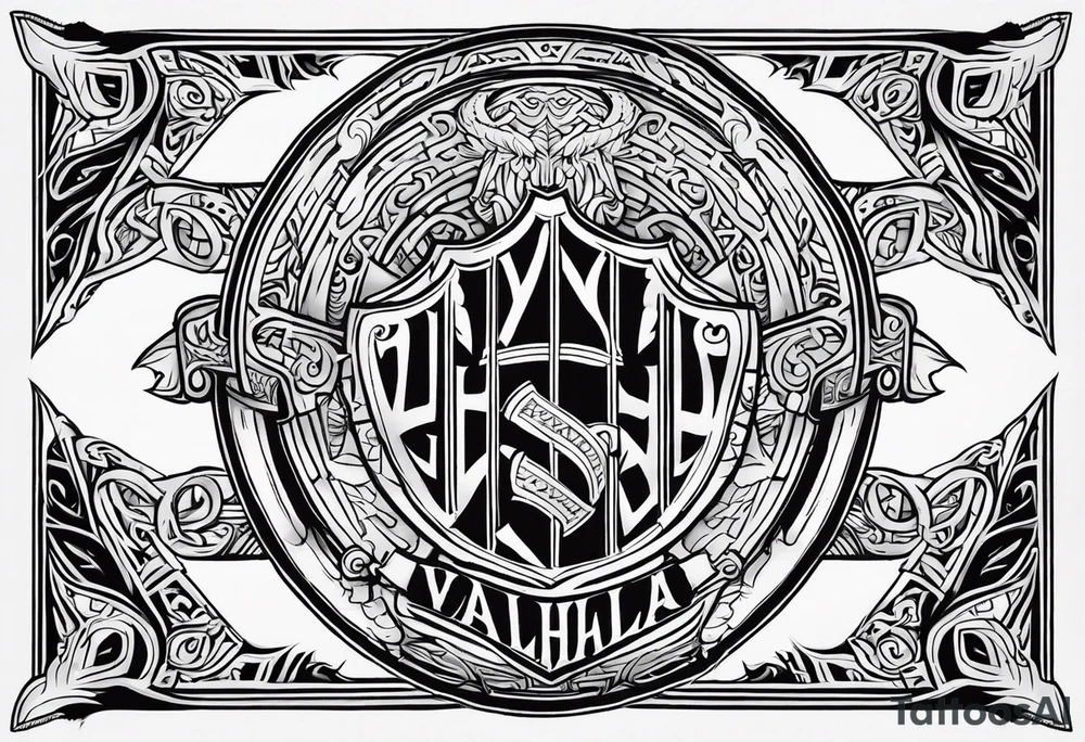 Valhalla viking gods shield hatchet sword tattoo idea