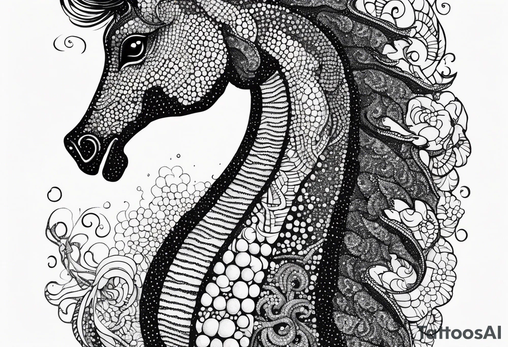 Seahorse made with drag pointillism tattoo idea