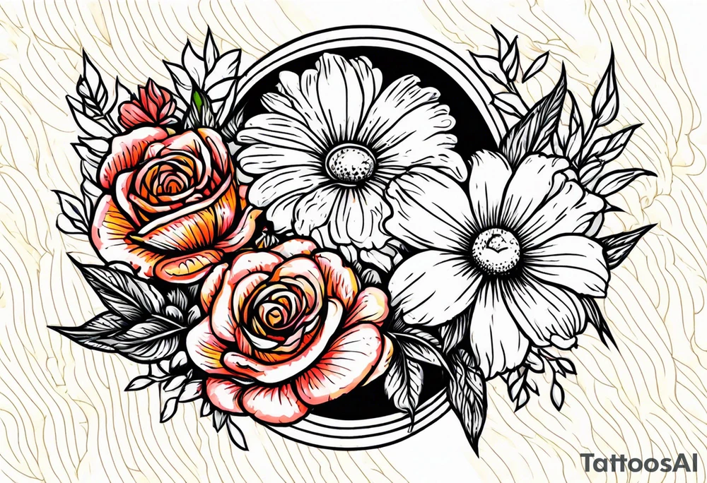 A daisy and a rose with gladiolus flowers weaving through tattoo idea A daisy and a rose with gladiolus flowers weaving through tattoo idea