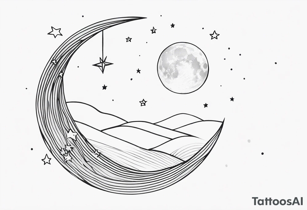 Moon and stars in line work tattoo idea