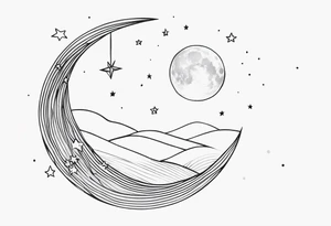 Moon and stars in line work tattoo idea