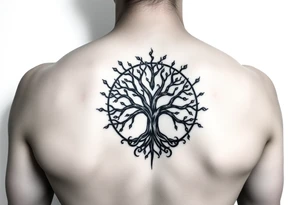 yggadrisl tree of life with circle. Jai , Phoebe, Imogen, Matilda in the circle tattoo idea