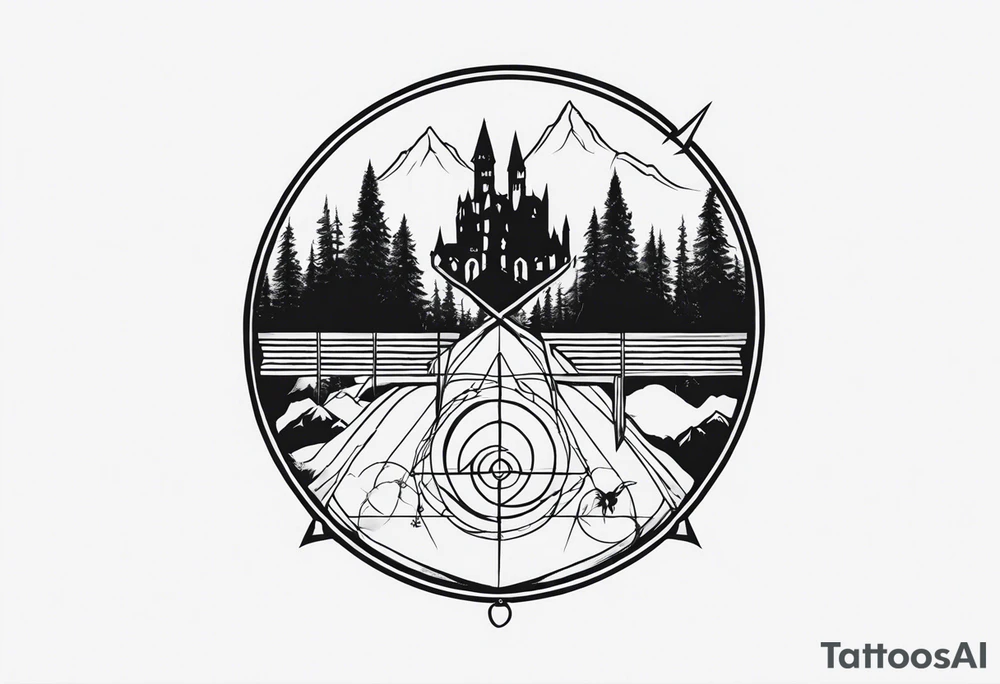 Lord of the rings main with Harry Potter mashup but clear independent visual symbolism of both movies. Small simple and minimal. Movies not books tattoo idea