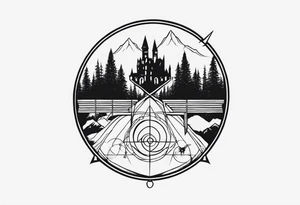 Lord of the rings main with Harry Potter mashup but clear independent visual symbolism of both movies. Small simple and minimal. Movies not books tattoo idea