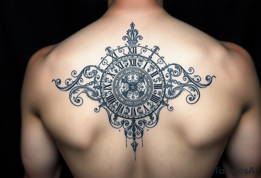 vintage roman numerals within ornate clockwork mechanism tattoo idea