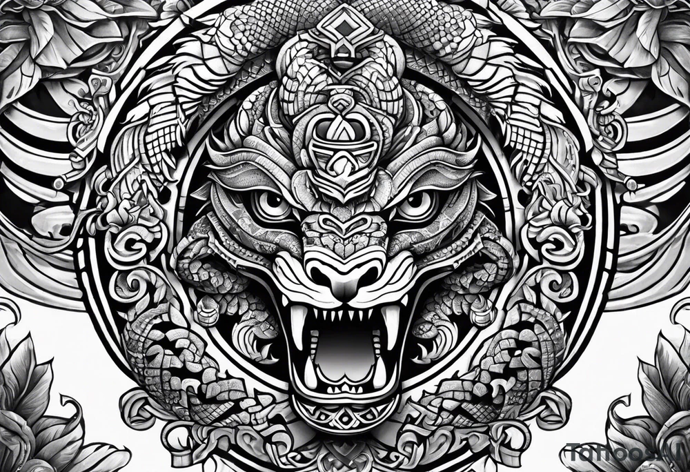 aztec kukulkan snake sleeve tattoo idea