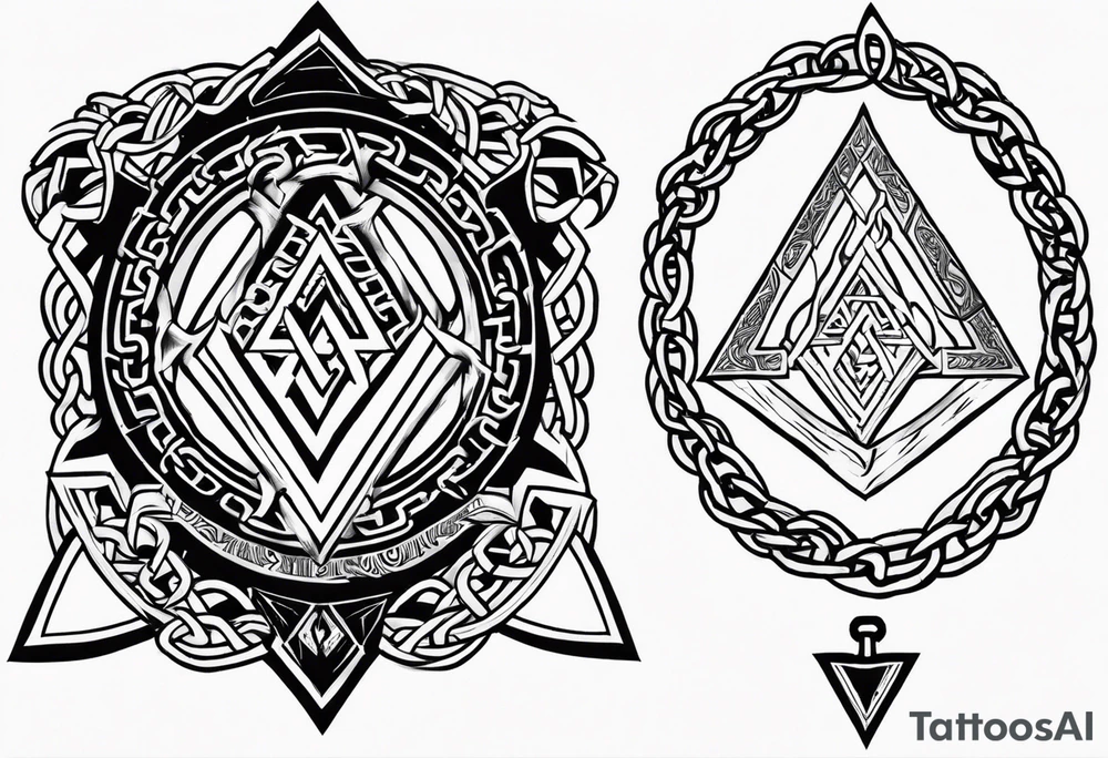 Valhalla sword shield axe Valknut chains tattoo idea