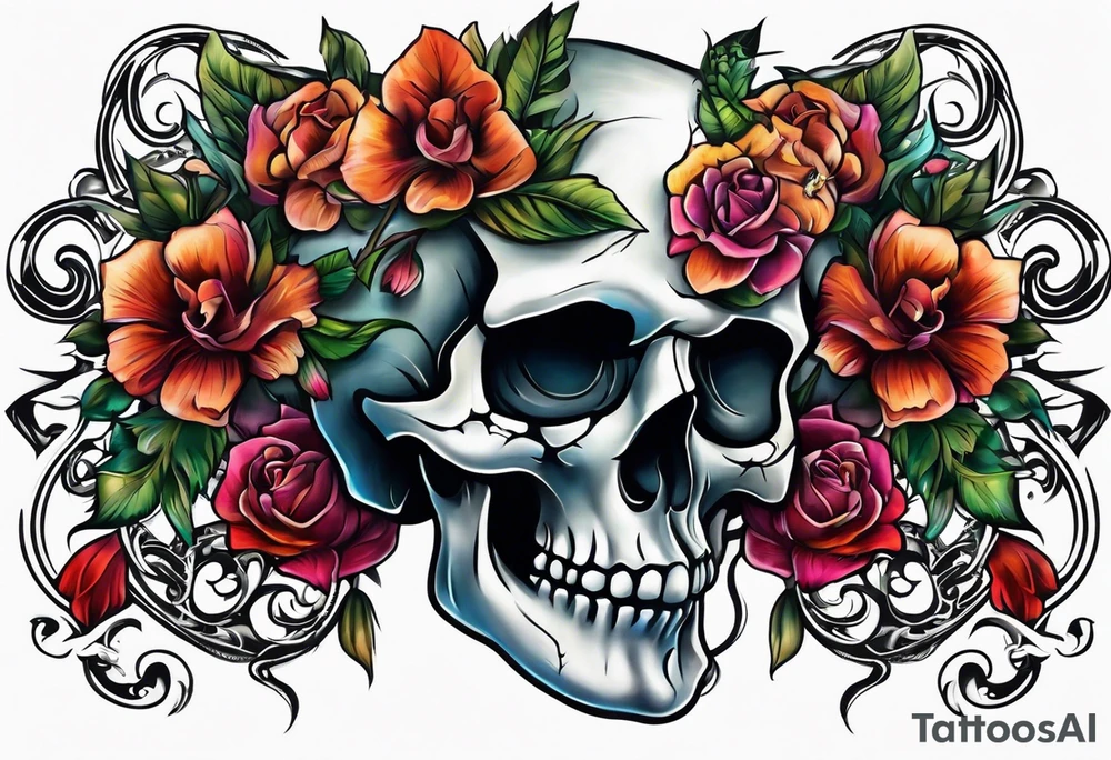 cross on top of a skull tattoo idea