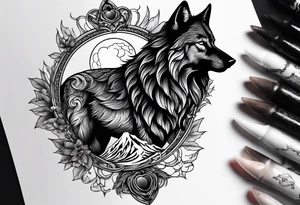 Black wolf reflection to white wolf tattoo idea