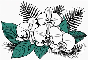 Tropical plants and orchids sleeve tattoo idea
