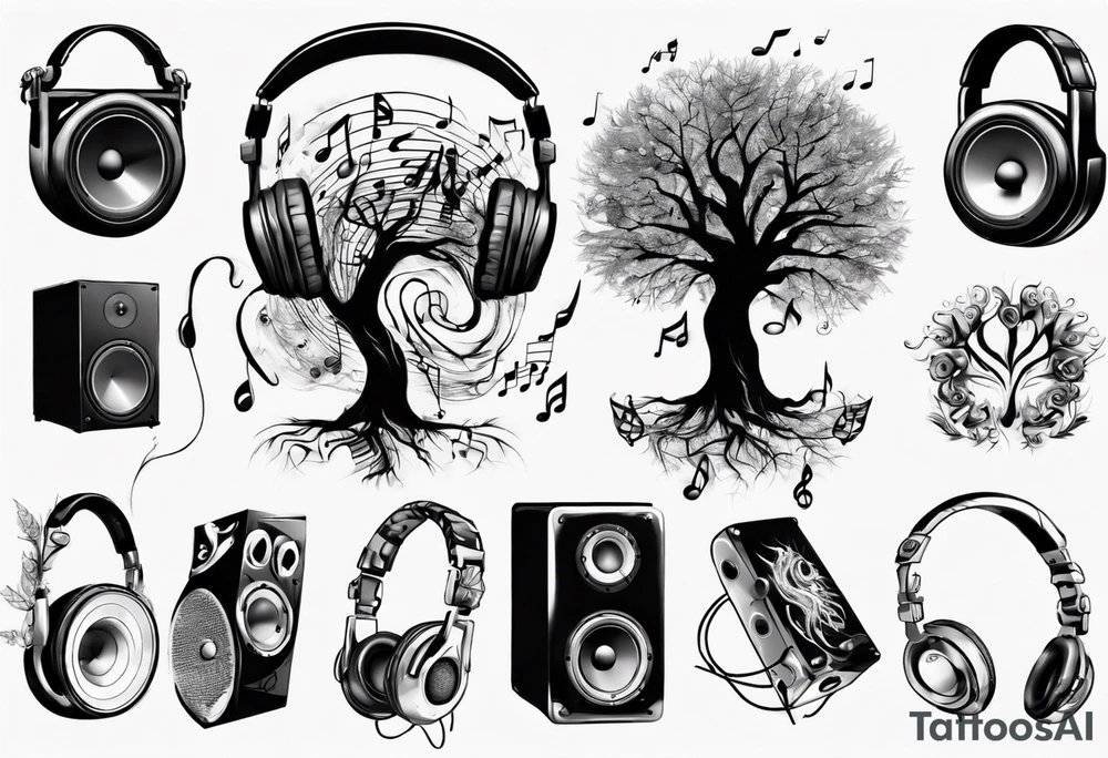 music speaker note tree headphones tattoo idea