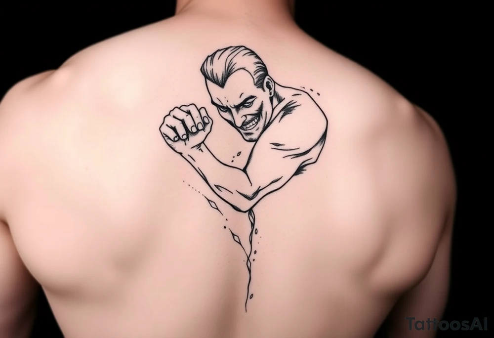 verseau badass version humanisé homme faisant découler de l'eau de sa jarre sur le long du bras tattoo idea
