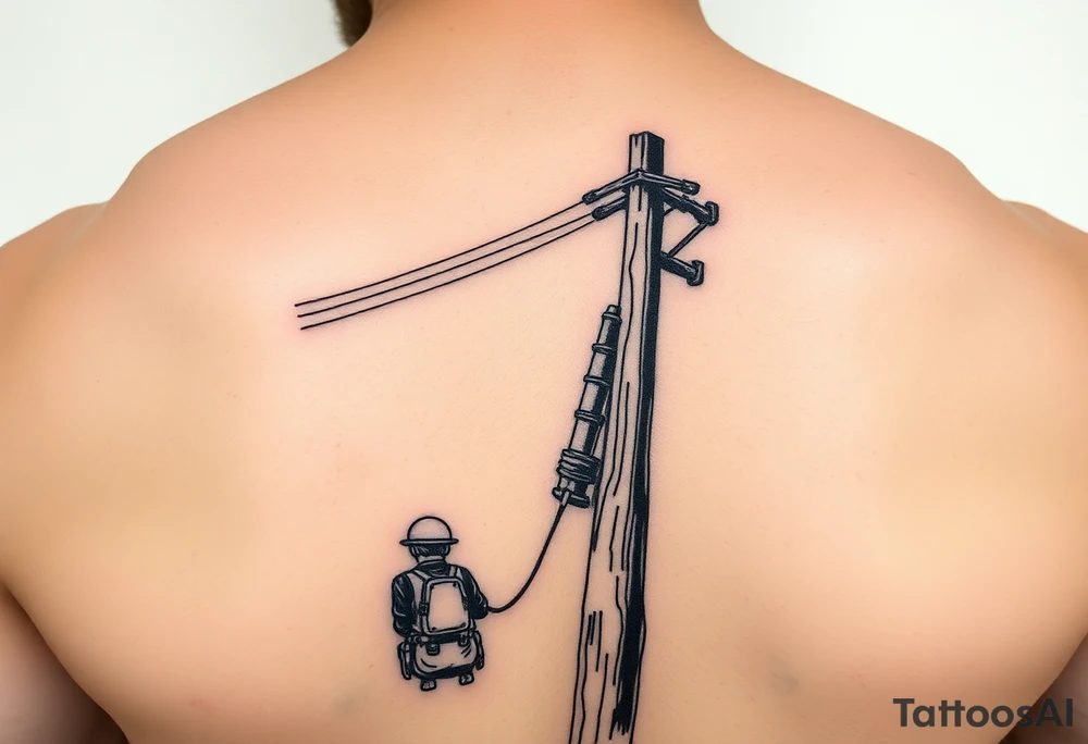 power lineman climbing a wooden 12kv pole tattoo idea