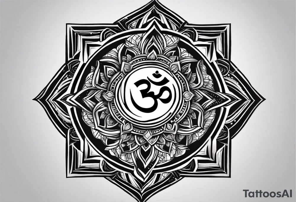 I need a 'om' tattoo on my forearm with black and grey design and less ink with solid lines only. It needs to have three triangles which represent past, present and future. The tattoo should contain stylish modern custom design. tattoo idea