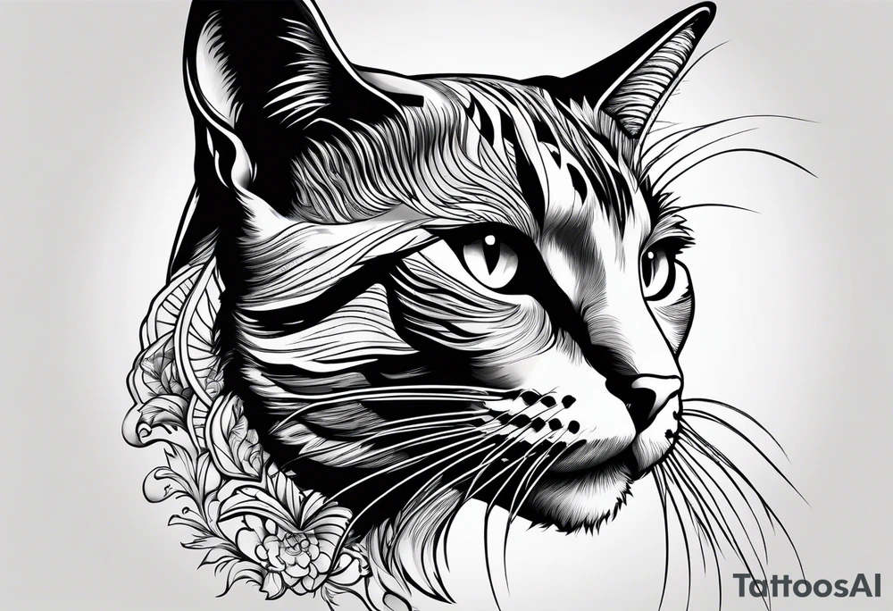 Animal Head ONLY: Cat side profile right side tattoo idea
