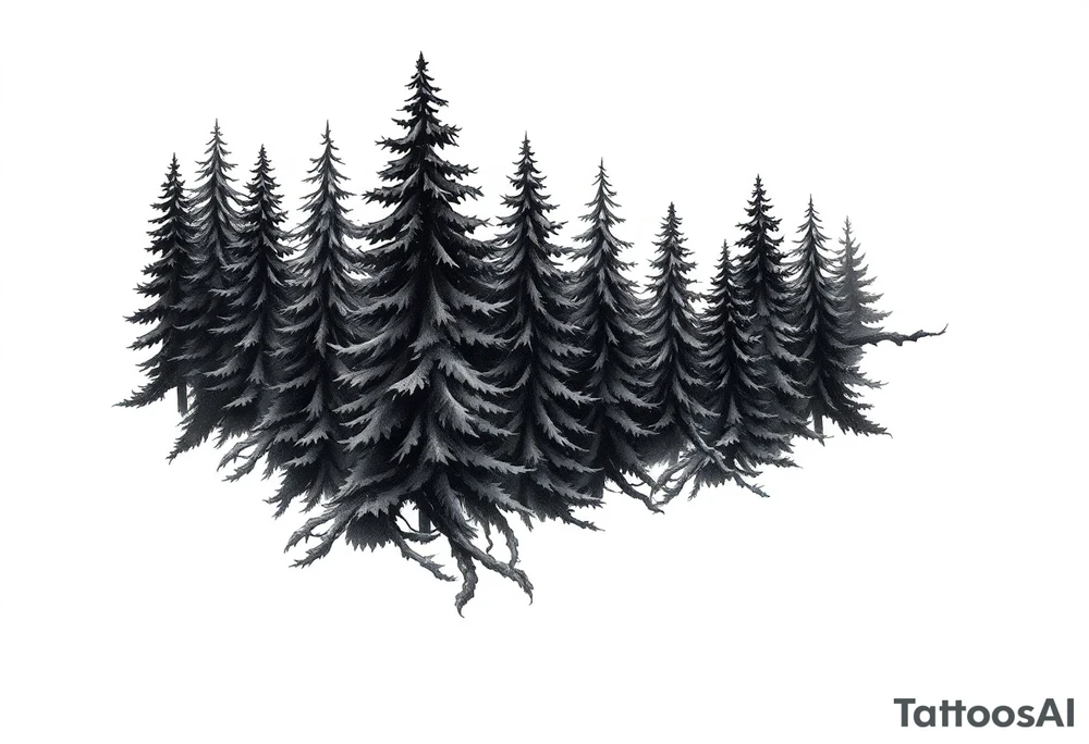 Coniferous forest tattoo sleeve black and gray tattoo idea