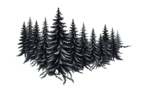 Coniferous forest tattoo sleeve black and gray tattoo idea