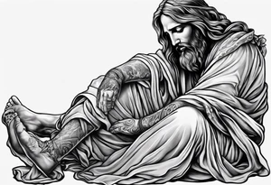a man begging at the feet of Jesus tattoo idea