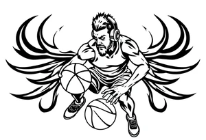 A guy dribbling a basketball with headphones on tattoo idea