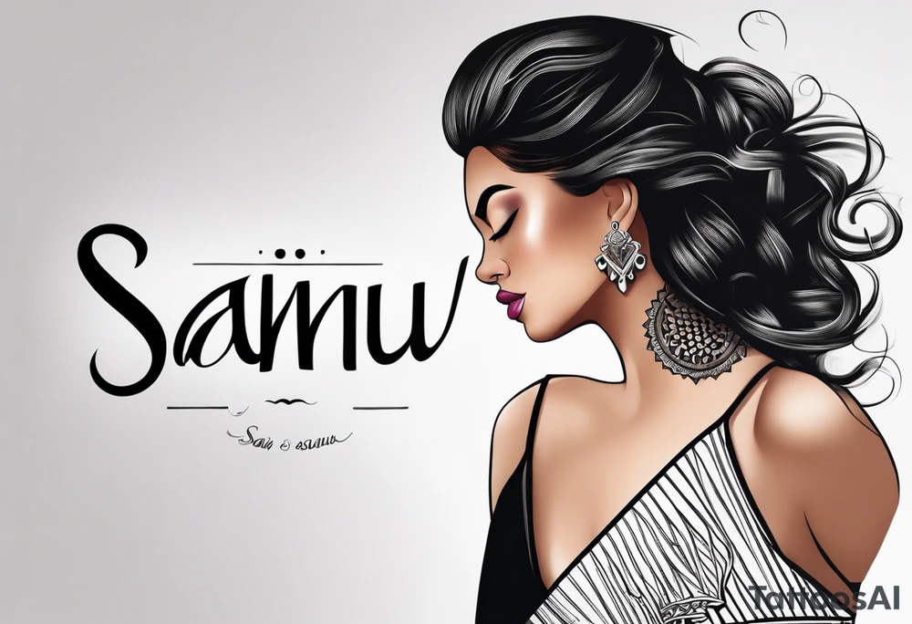 the word "Saanu" minimalistic background but a nice cursive font with the S standing out tattoo idea