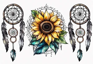 Dreamcatcher and sunflowers forearm sleeve tattoo idea