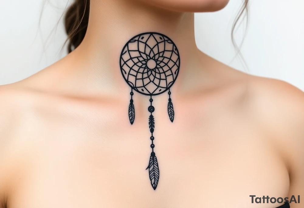 native dreamcatcher with flowing feathers and sacred beads tattoo idea