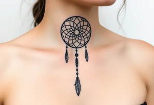 native dreamcatcher with flowing feathers and sacred beads tattoo idea