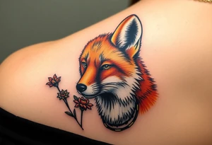 adult fox with jewelry smelling wild flowers tattoo idea