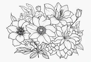 Lillies, roses, morning glories, chrysanthemums tattoo idea