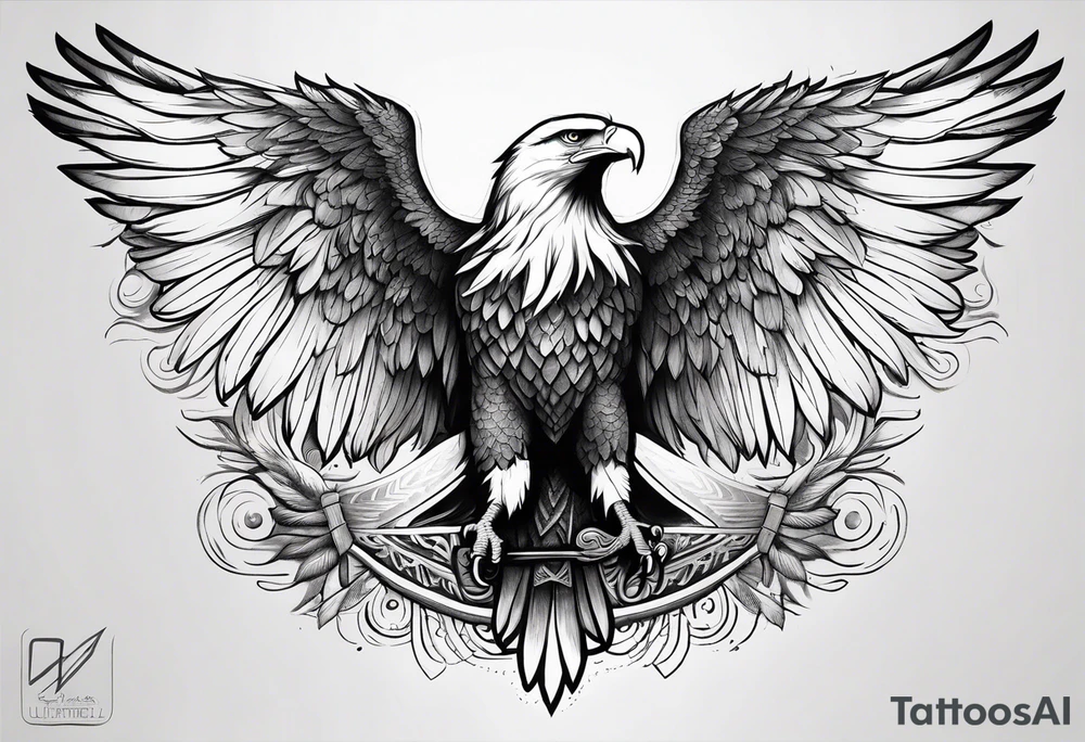 Eagle wings across upper back and shoulders with detailed feathers tattoo idea