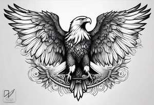 Eagle wings across upper back and shoulders with detailed feathers tattoo idea