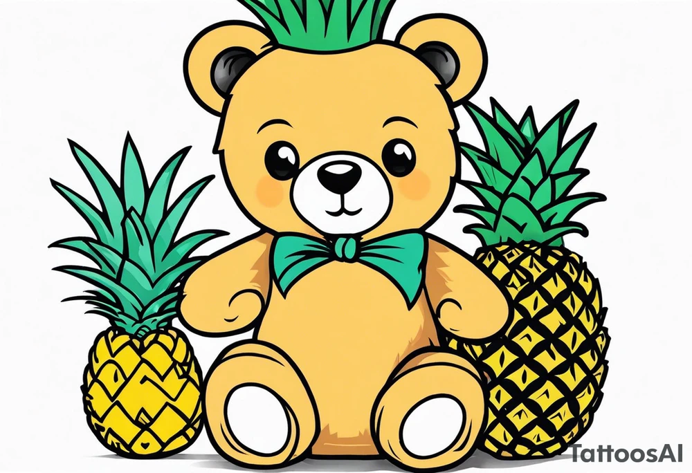 Teddy bear loves pineapple tattoo idea