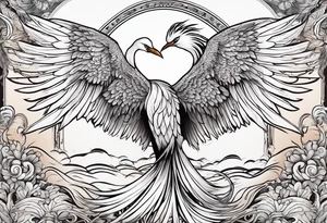 phoenix 
egret
long tail 
elegant 
wings down
long neck tattoo idea