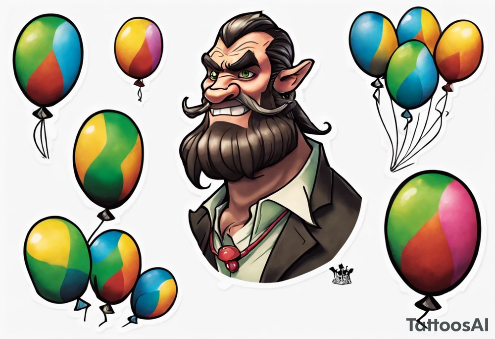 piton with colored ballons from movie up! aside and a green gem on the other side tattoo idea