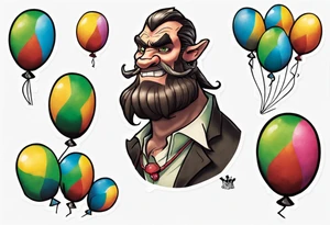 piton with colored ballons from movie up! aside and a green gem on the other side tattoo idea