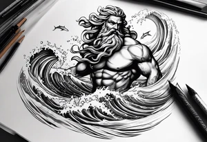 Poseidon steht in einer Welle im Meer tattoo idea