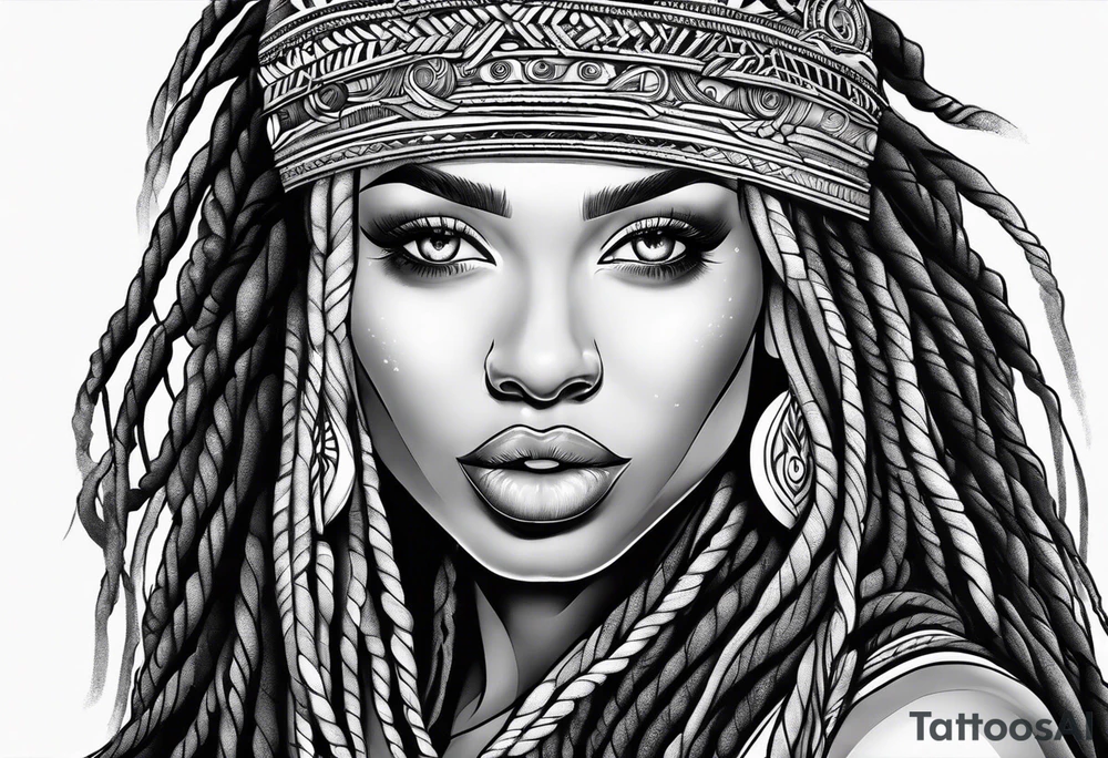 woman face with locs tattoo idea