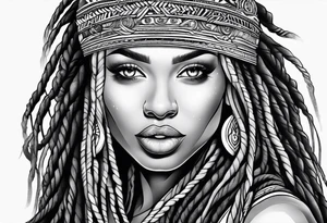 woman face with locs tattoo idea