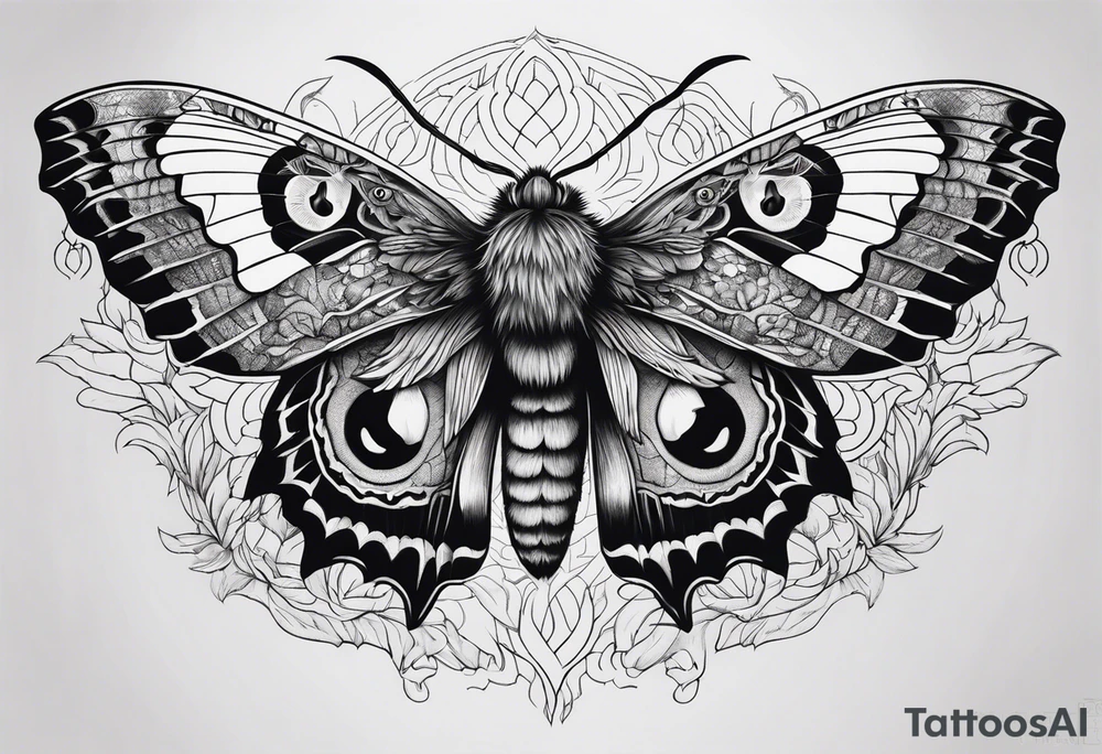 Dead head moth with long wings and owl eyes tattoo idea