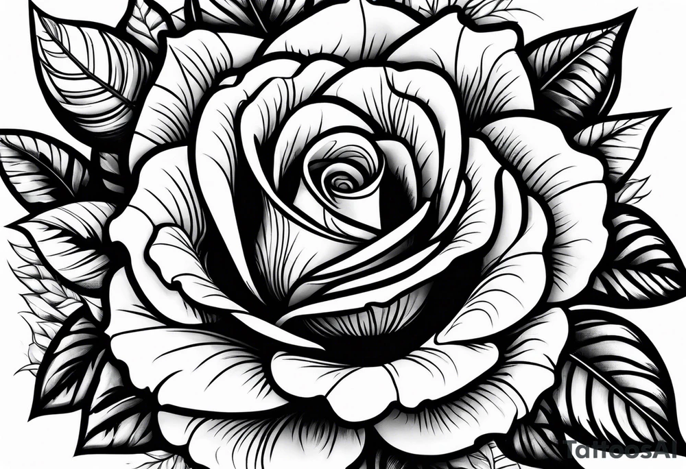 A rose with a few leaves tattoo idea