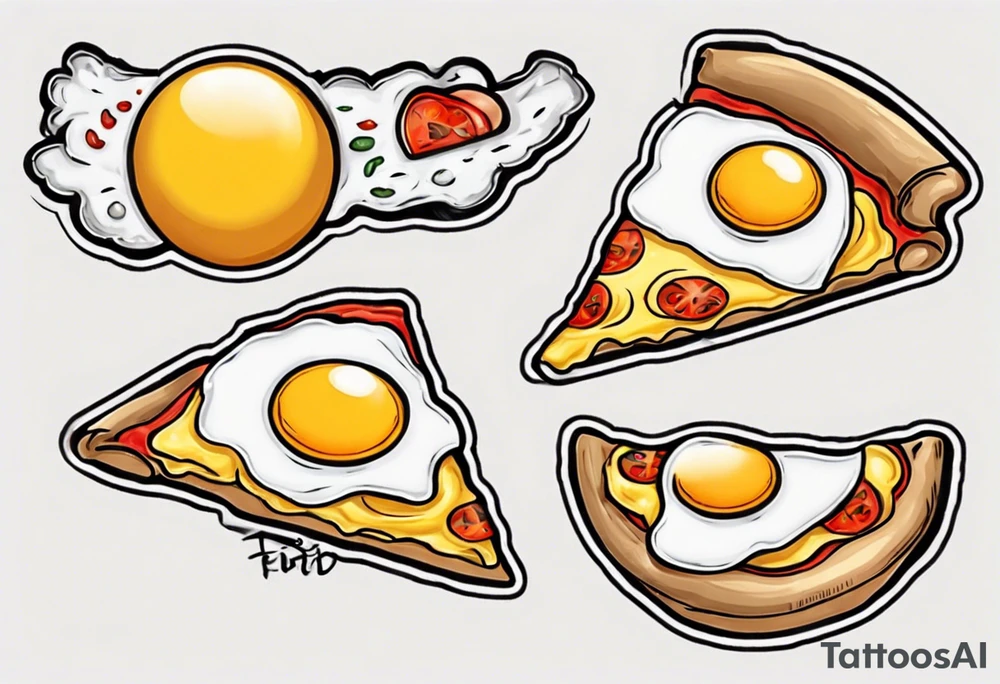 Pair fried eggs tattoo, where for the girl a small slice like a pizza triangular and for the guy the rest of the fried eggs tattoo idea