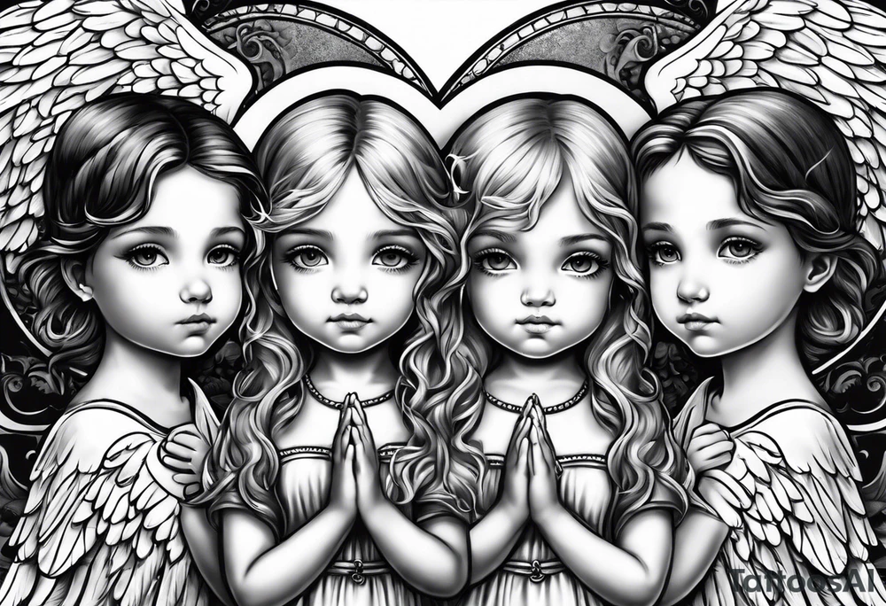 2 boy angels and 1 girl angel praying tattoo idea