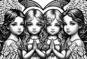 2 boy angels and 1 girl angel praying tattoo idea