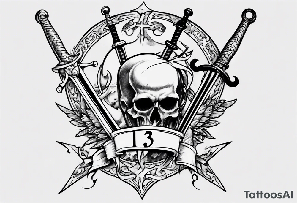 memorial tattoo using "13" and a sword tattoo idea